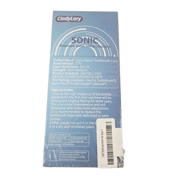 CindyLary Sonic Cleaning Toothbrush 2 Pack  IPX7 Waterproof 50 Days Battery - Picture 7 of 10